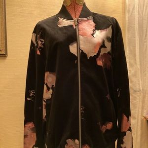 INC black floral bomber jacket, mens medium